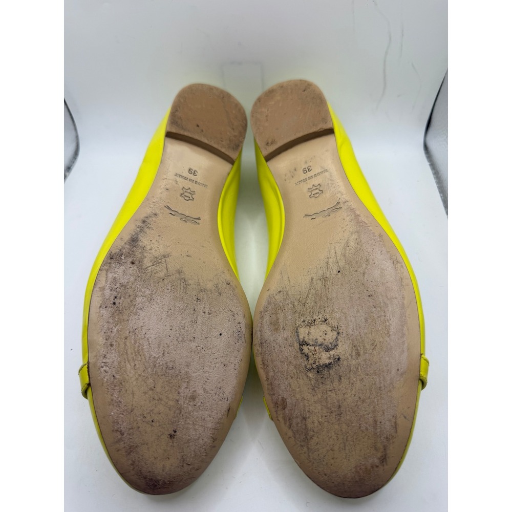Longchamp Neon Yellow Leather Buckle Ballet Flats Made in Italy Size 39 - Picture 4 of 8